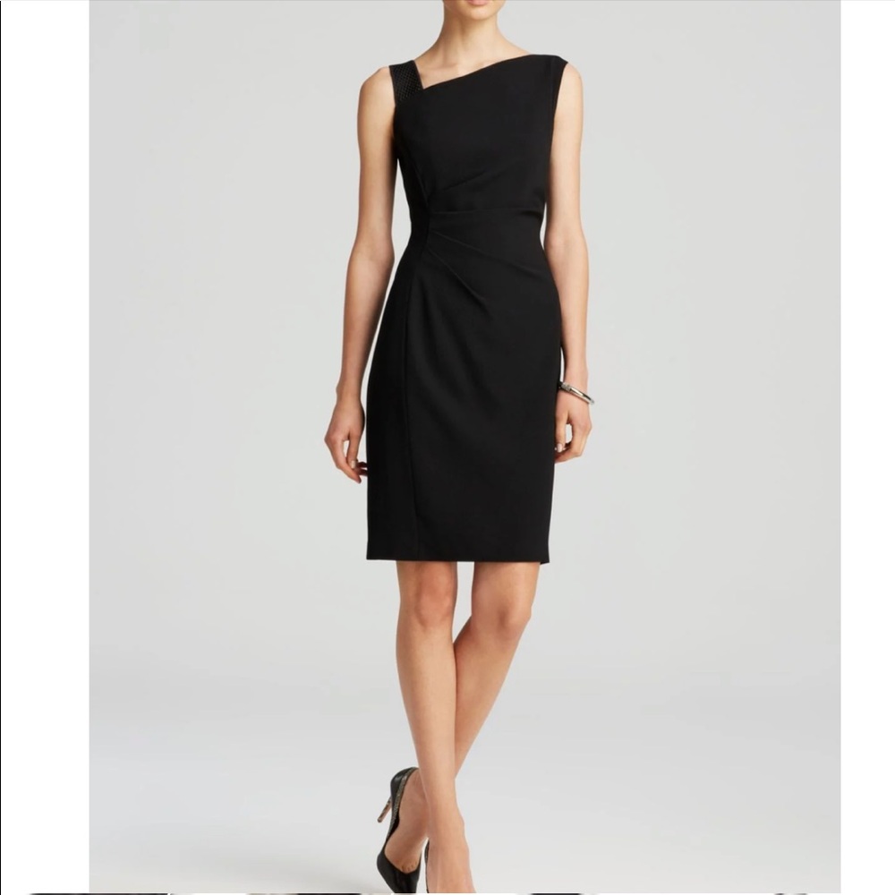 New T Tahari Loraine Asymmetric Neck Ruched Black Dress size 10 $148